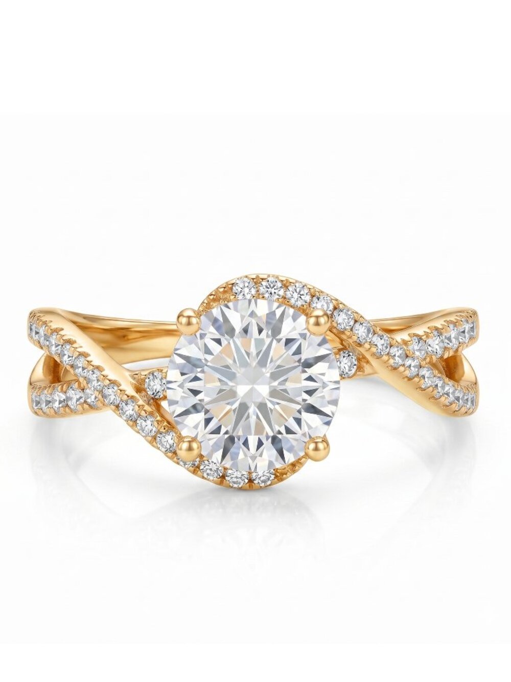 Gold Round CZ ring, Charmed Aroma, 925 Sterling Silver finished in 10k Gold